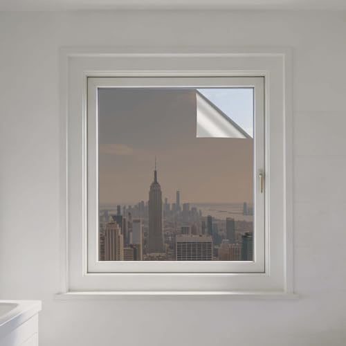 Lámina Protectora Solar para Ventana 80 x 190 cm Anti UV Anti Calor Unidireccional Vinilo para Ventanas Efecto Espejo No Pegamento para Hogar Oficina Tienda, té de Plata