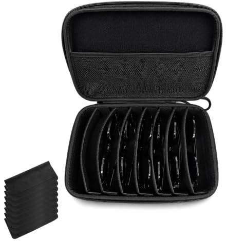 Schwarze 8 Fächer Brillenbox,Wasserdicht Stoßfest Brillenetui Hardcase groß | für Mehrere Brillen Sonnenbrille Aufbewahrung, für Reisen Haushalt Büro Geschäftsreise