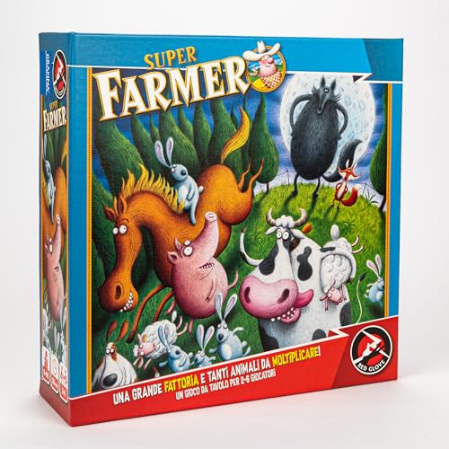 Red Glove - Super Farmer Gioco da tavolo RG2007, 6-100 anni, 6 Tabelloni, 2 Dadi a 12 Facce, 120 Tessere Animali, 4 Cani Piccoli e 2 Cani Grossi di Plastica, Regolamento