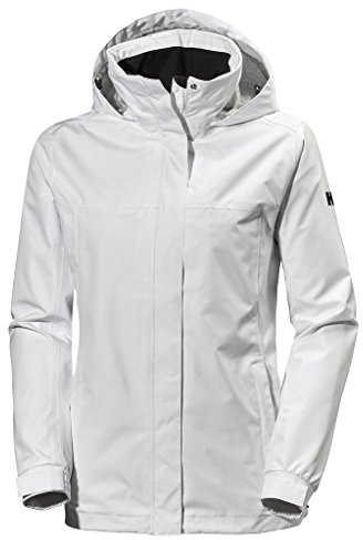 Helly-Hansen Women's Aden Waterproof Windproof Breathable Packable Hood Rain Coat Jacket, 001 White, Large