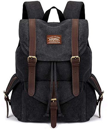 KAUKKO Lona Mochila de Ocio Bolso del Ordenador portátil Colegial Bolsa de Estudiante Paquete de Deportes al Aire Libre para Hacer Senderismo/Viajar/Acampar (Negro)