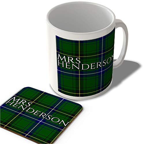 McMug - Mrs Henderson - Henderson Modern Tartan - (Full Background) - Scottish Mug and Coaster Set, Ceramic, 11fl.oz.