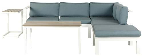 Beliani Lounge Set weiß Kunstholz Ecksofa mit Auflagen mintgrün 2 Couchtische Messina