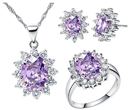 Uloveido Collana di gioielli da donna, orecchini e anello con cristalli di zirconia cubica T466