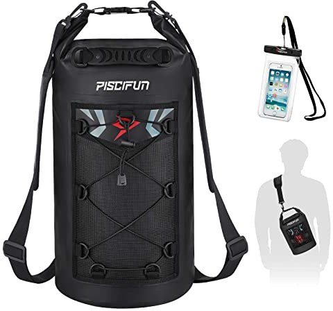 Piscifun Wasserdichter Dry Bag Rucksack, 10 l, 20 l, 30 l, 40 l, schwimmender Trockenrucksack mit wasserdichter Handyhülle für Wassersport, Angeln, Bootfahren, Kajakfahren, Surfen, Rafting, Geschenke