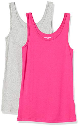 Amazon Essentials Damen Tanktop, Schmale Passform, 2er-Pack, Grau Meliert/Kräftiges Rosa, S