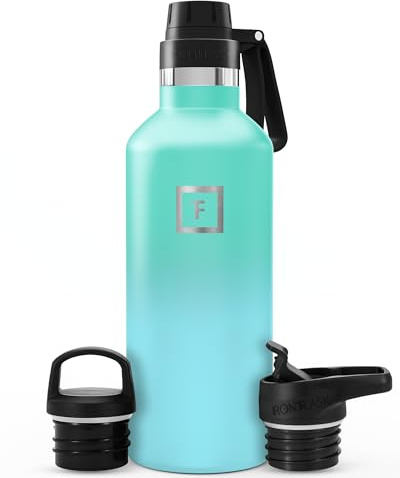 IRON °FLASK Edelstahl Trinkflasche mit 3 Deckel - Auslaufsicher Thermosflasche - Metall Wasserflasche Doppelwandig Isoliert BPA-freie fur Sport Schule Fitness Camping