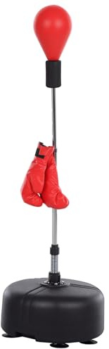 HOMCOM Saco de Boxeo de Pie Punching Ball con Altura Ajustable en 4 Niveles de 136-154 cm y Base Rellenable Pera de Boxeo con Soporte y Guantes para Adultos y Adolescentes Rojo