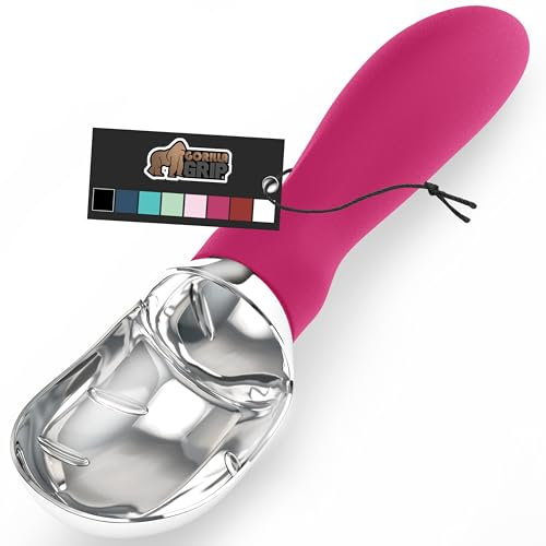 Gorilla Grip Large, Comfortable Handle, Heavy Duty Ice Cream Scoop, Professional Grade Scooper, Get Perfect Shape Scoops, Great for Spooning Frozen Gelato and Sorbet, Cookie Dough, Melon, Hot Pink