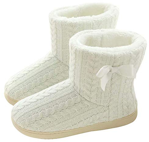 Rojeam Zapatillas de Estar por Casa para Unisexo Botas de Casa Invierno Pantuflas Peluche Cerradas, Blanco, 38/39 EU