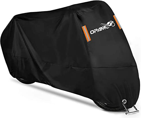 opamoo Telo di copertura per moto, impermeabile, 190T, con fori di serratura, per esterni, con 2 strisce riflettenti, per moto, dai raggi UV, pioggia, neve, polvere, Guano, 245 x 105 x 125 cm