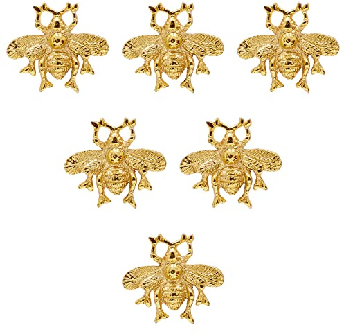 ETHNICITI 6 x Golden Bumble Bee Handcrafted Vintage Knob Cupboards Drawer Cabinets Wardrobe Dresser Vanity Kitchen Bedroom Living Room Upcycle Furniture Shabby Chic Animal Metal Gold Bee Pull Handle