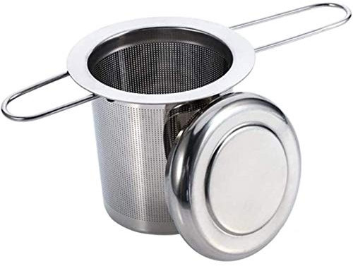 TuoTu Tea Infuser, 304 Stainless Steel Tea Strainer with Lid and Foldable Handle, Tea Filter for Teapots Cups Mugs to Brewing Steeping Loose Leaf
