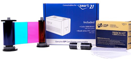 IDP Genuine SMART-21 YMCKO Consumables Kit with 1ea Color 100-Print Ink Ribbon, 100 Primus PVC Cards, and Cleaning Roller (not Compatible with Solid Brand Products)