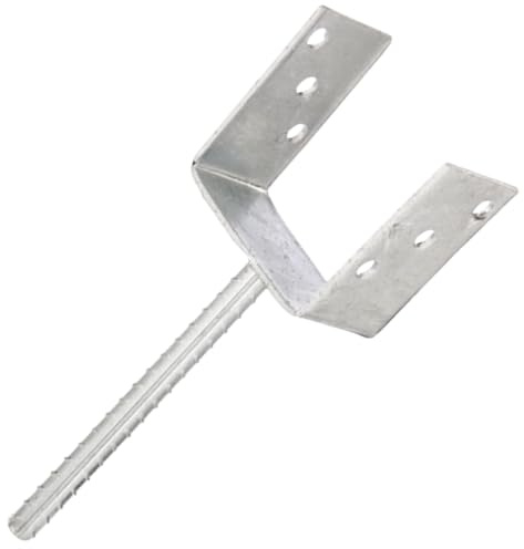 ULTINESS U-Pfostenträger 101 mm mit Riffeldolle zum Einbetonieren [1 Stück] | Feuerverzinkter Stahl, 4 mm, Pfostenschuh mit 200 mm Betonanker, Pfostenanker Zaunbau, Balkenschuh Holzpfosten