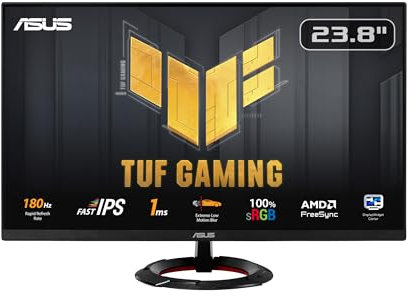 ASUS Moniteur de Gaming TUF Gaming VG249Q3R – 23,8 Pouces, Full HD (1920x1080), 180 Hz, Fast IPS, Extreme Low Motion Blur™, 1ms (GTG), FreeSync™, Variable Overdrive, 100% sRGB