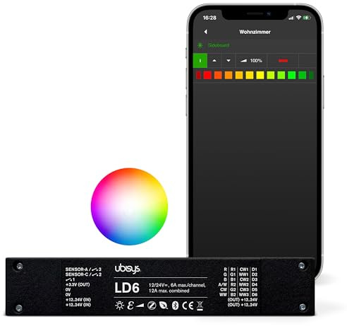 ubisys LED-Controller LD6: Zigbee/Bluetooth | 12/24V | RGBW, Tunable White oder Einfarbig | bis zu 6 Leuchten.