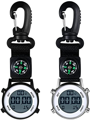 JewelryWe Men Women Digital Clip-on Watch Mini Microlight Watch Backpack Buckle Belt Fob Watch for Rock Climbing Doctors Nurses Chefs