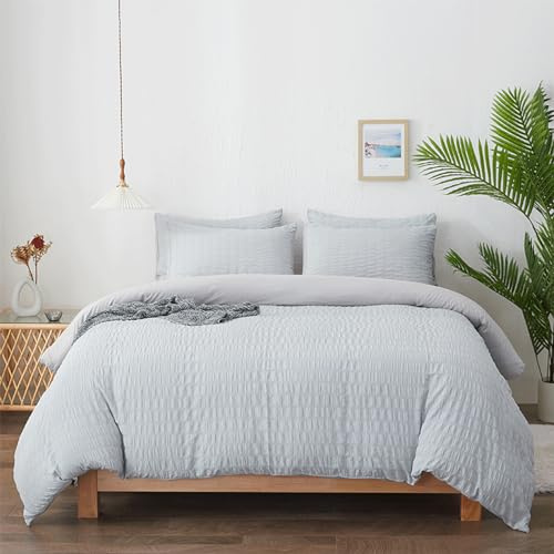 Seersucker Duvet Cover Set King/Twin/Full/Queen Size, 3 Pieces (1 Duvet Cover + 2 Pillow Cases), Ultra Soft Washed Microfiber, Textured Duvet Cover with Zipper Closure, Four Corner Ties(Twin,005)