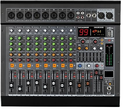ZRAMO 8/12/16 Channel Professional and Beginners Audio Mixer Sound Mixing Console for Recording DJ Stage Karaoke w/USB Drive BT 48V Power (MC-8)
