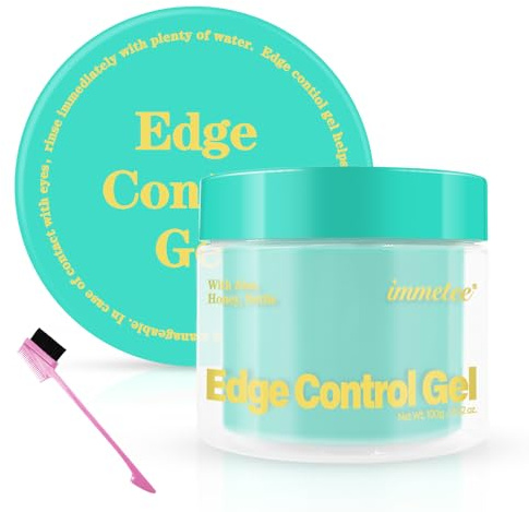 immetee Gel de contrôle des bords avec brosse, Gel coiffant pour cheveux rebelles, gel de contrôle des bords pour cheveux afro.（100g,3.52 oz） (Vert-Avocat)
