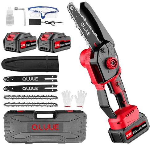 Mini Motosega a Batteria,Mini Motosega QLUUE da 6 Pollici,con Motore da 1150W,Blocco di Sicurezza e Molteplici Accessori,Motosega Portatile Ideale per Giardinaggio,Taglio di Rami,Taglio del Legno