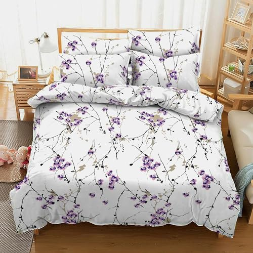 Printed Floral Double Duvet Cover Set 100% Egyptian Cotton 400 Thread Count Soft Breathable Hotel Quality Luxury with Matching Pillowcases Bedding Machine Washable