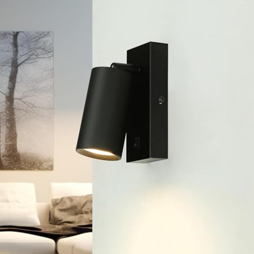 Licht-Erlebnisse Wandstrahler Aluminium Stahl Schwarz Wohnzimmer Flur H:14 cm GU10 mit Schalter Leselicht verstellbare Wandlampe Küche EMILY