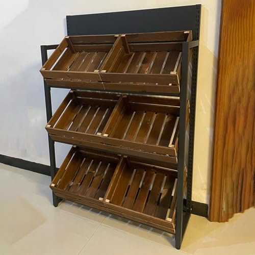 Estantes para Fruta Stand de Exhibición de Frutas de Dulces Independientes, Ratante de Concesión Comercial/Cesta de Madera de Alimentos, Organizador Minorista de Servicios Públicos para Pantry, Panade