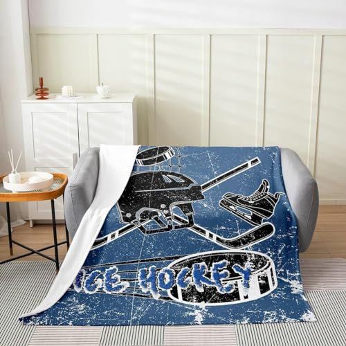 Buohwiwe Hockey Blanket Puck Throw Blanket Fluffy Fleece Blanket Skates 3D Printing Warm Flannel Blankets 100x130 cm Super Soft Cozy for Travel Couch Sofa Bed 2738m