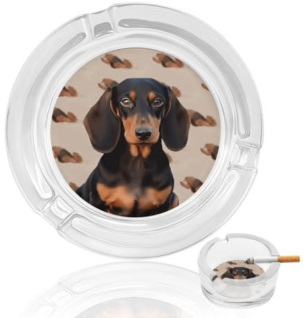 NHYDSPQ Glasaschenbecher, Dackel-Hund, Tischaschenbecher, Kristallglas-Aschenbecher, klassisch, rund, tragbar, dekorativ, moderner Aschenbecher