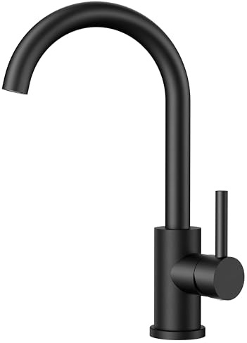 FORIOUS Kitchen Tap Black, Kitchen Sink Taps Mixer, 360 Swive Stainless Steel Monobloc 1 Hole with Single Lever
