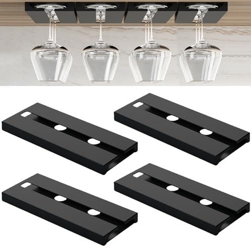 Sertay 4 Pezzi Nero Supporto Vetro Vino, Portabicchieri Bicchieri Vino, Porta Bicchieri Vino Sospeso, Supporto Bicchiere Vino Appeso, Porta Bicchieri Vino Appendere, Adatto per Case, Bar, Uffici