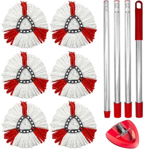 ZOCONE Spin Mop Heads Ersatzset, 6 Pack Triangle Mop Heads Ersatz mit Base, Griff Kompatibel mit Vileda Turbo Mikrofaser Mopp, Höhenverstellbarer Moppgriff mit Spin Mop Head Pads