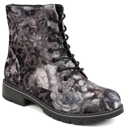 Pavers Chunky Lace-Up Ankle Boots - Grey Floral Size 6