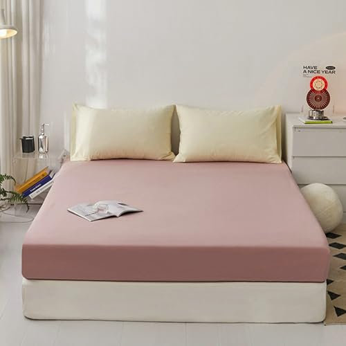 Epinki Betttuch 120x200cm Protection, Spannbettlaken Einfarbig Staubiges Rosa Schlafkomfort, Baumwolle Laken für Bett Unterbett als Schutz für Boxspringbett & Topper