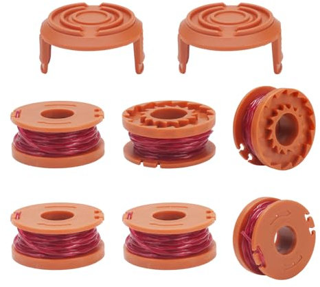COEWUR 6 Pezzi Bobina di Ricambio per Decespugliatore Worx Filo Tagliabordi Ø 1,6mm, 3m Bobine Linea Tagliabordi Decespugliatore con 2pcs Copertura Bobina per WG150 WG160 WG163 WG180