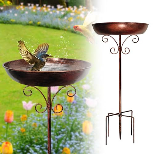 Stehende Vogeltränke, 76cm Winterfestes Metall Vogelbad mit 5 Erdspießen - Frostsichere Wassertränke für Wildvögel, Futterstelle für Balkon und Garten