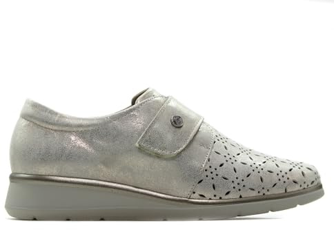 PITILLOS - Zapato de Rejilla, Cierre adesivo,con Suela de Goma, cuña Baja de 4cm,Calado,Rejilla,Piel, para: Mujer Color: Oro Talla:38