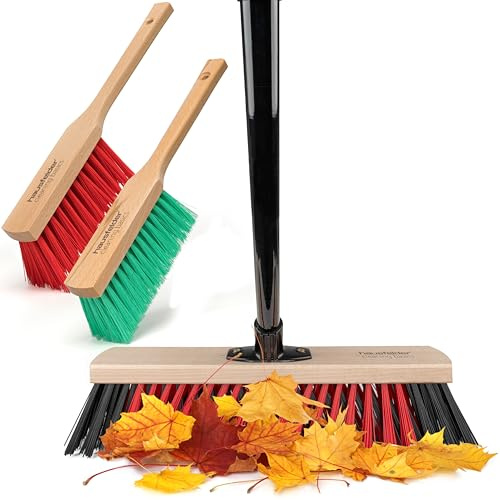 Hausfelder Kehrset, 3-teilig | 3-teilig, für Garten, outdoor & Terrasse, Kehrset, Straßenbesen, breit, Stiel, Handfeger, Kehrbesen, Garage, robust
