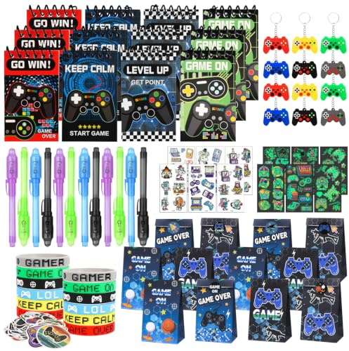 122 Stück Videospiel Mitgebsel Kindergeburtstag 6 7 8 9 10 Jahre, Kindergeburtstag Gastgeschenke mit UV Zauberstifte Notizbuch Schlüsselanhänger, Give Aways Gastgeschenk Kindergeburtstag
