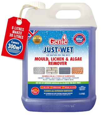 Just-Wet Concentrated Patio Cleaner – Powerful Algae & Mould Remover for Outdoor Surfaces. Easy to use - Covers 300 sq. m. Dilute 1 Part Just Wet to 5 Parts Water. Just Wet and Forget About It!