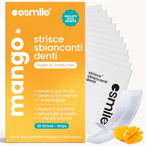 ESMILE - 28 Strisce Sbiancanti Denti a Frutta a gusto Mango,Trattamento Professionale a Casa, Rapido e Sicuro, 14 Trattamenti per la tua Igiene Orale