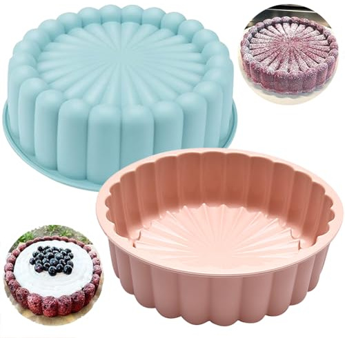 LGWJHCY 2 piezas de silicona Charlotte Kuchenpfanne,8 pulgadas anti-adherente redonda de silicona para quesos de chocolate tarta de brownie de cumpleaños bricolaje horno herramienta (rosa + azul)
