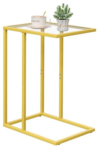 Beistelltisch C Form, Couch Beistelltischs, Kaffeetisch Kleiner Tisch, Sofa Tisch Beistelltische Bett, Side Table Beistelltische Sofa, Couchtisch Klein Laptop Tischs, Sofatisch, Glasmaterial, Gelb