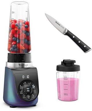 Moulinex Blend Up, Mini blender puissant, 1000W, 8 programmes automatiques, Glace pilée LM19H4F0 & Tefal Ice Force Couteau à éplucher 9 cm, Tranchant longue durée K2320514