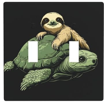 Placa de pared para interruptor de pared de doble banda, diseño de perezoso y tortuga, tamaño estándar, 11,4 x 11,4 cm