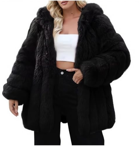Manteau Fourrure Femme Capuche Veste Polaire Chaude avec Capuche Teddy Manteau en Fausse Fourrure pour Femmes Mi-Longue en Fausse Manteau d'hiver Manteaux et Blousons Automne Hiver Chaude en Peluche