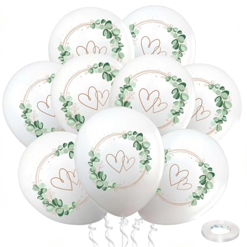Just Married Hochzeit Deko Set, 30 Stück Hochzeitballons Herzen Eukalyptus | 12 Zoll Hochzeits Ballons Weiß, Just Married Ballons, Heiratsantrag Verlobung Hochzeit Standesamt Party Dekoration