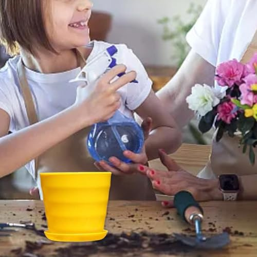 Pumixiy Vasi da giardino dal design versatile con vassoio di drenaggio, vasi da fiori in plastica con trama realistica per piante, eleganti vasi imitazione per la decorazione del balcone (giallo)